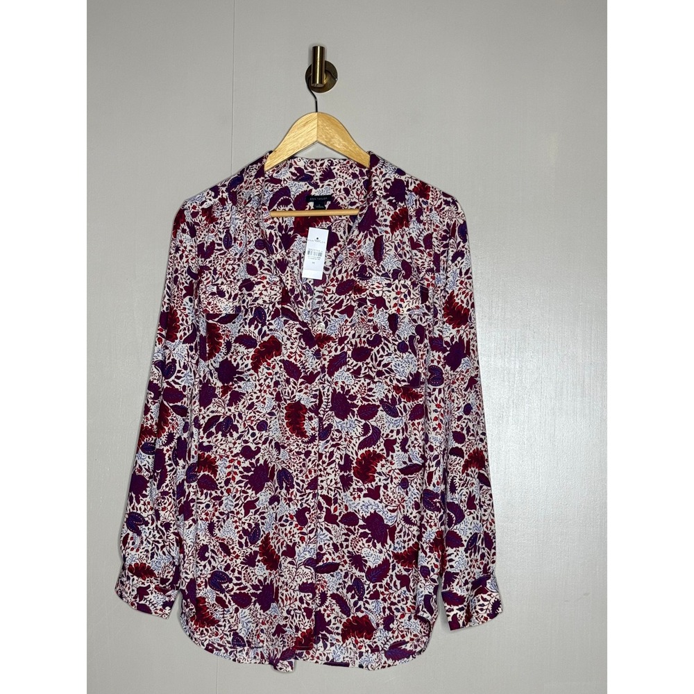 Ann Taylor NWT Floral Paisley Blouse Medium Burgundy Purple Long Sleeve